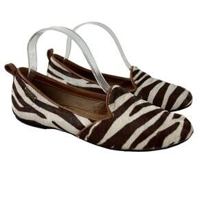 Kaanas Womens Brown Zebra Pigskin Leather Flats Slip On Calf Hair Shoes sz 8